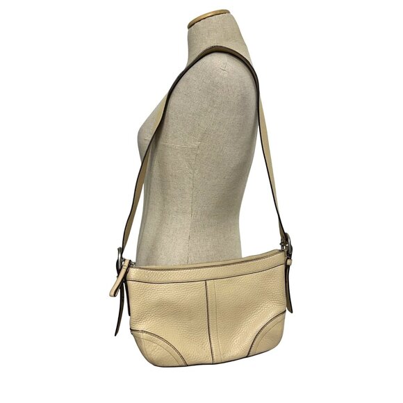 Coach Beige Pebbled Leather Crossbody Bag With Purple Lining & Adjustable Strap - Picture 10 of 10